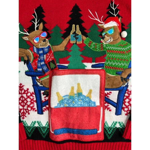 33 Degree Unisex Ugly Christmas Sweater  Size S  Beer Pocket  Reindeer Snowflake - Picture 5 of 7